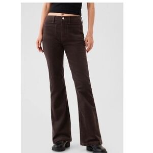 Gap 70s Flare High Rise Corduroy Pants Brown Womens 26 2R Patch Pocket Retro